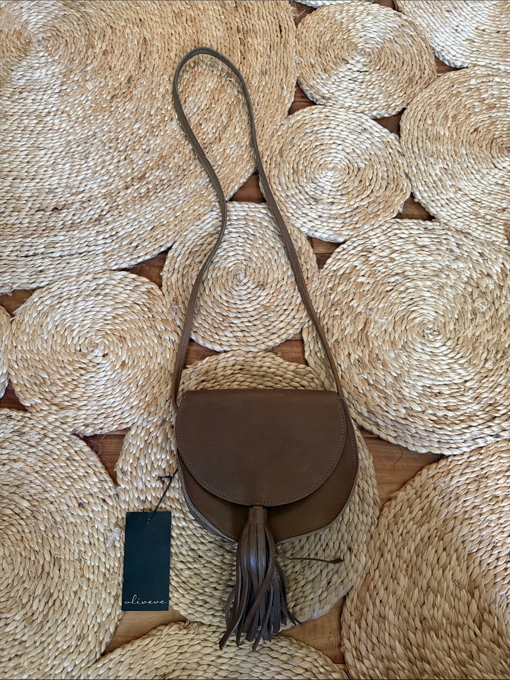Oliveve Brown Leather Tassel Crossbody